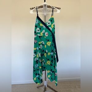 Green Floral Handkerchief Dress with Contrast Trim